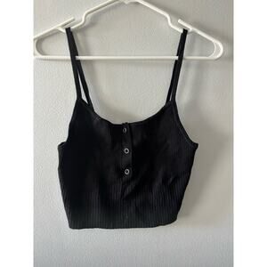 Kendall & Kylie Tank Women’s Medium Black Cropped Henley Scoop Ribbed NWT PacSun